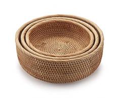 Cestini Portaoggetti Rotondi in Rattan Cesto Frutta Tessuta Impilabile per Armadi da Cucina Scaffale Naturale Set di 3