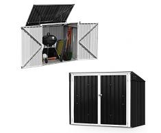 GYMAX Casetta Porta Attrezzi in Lamiera di Acciaio e Lamiera Zincata, Box Casetta da Giardino con Tettoia, Porte e Chiusura, Ideale per Giardino, Cortile e Balcone, 173 x 97 x 134 cm, Grigio