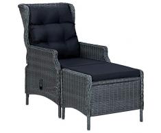 Tidyard Poltrona Relax con Poggiapiedi,Lettino da Giardino Reclinabile in Polyrattan,Sedia da Giardino con Cuscini,Braccioli e Schienale,57 x 88 x 100 cm,Grigio Scuro