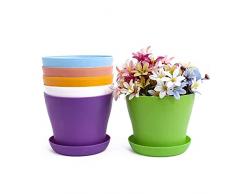 TSKDKIT 20 cm Vasi da Fiori in Plastica Grandi, 6 Pezzi Vasi da Fiori con Vaschette per Piante da Bonsai per Interni Ed Esterni, Vasi Colorati da Giardino per Decorazione Domestica e Ufficio