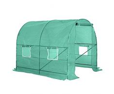 Outsunny Serra da Giardino Telaio in Tubo dAcciaio Verniciato a Polvere 2 Rinforzi Diagonali 4 Finestre in PE 2.5x2x2m