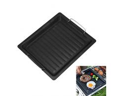 Zchui Piastra per barbecue, bistecchiera, in ghisa, accessorio per barbecue a gas, universale, per campeggio, 25 x 30 cm, colore nero