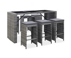 Festnight 7 pz Set da Bar da Giardino con Cuscini in Polyrattan Set di Tavolo da Bar con 6 Sgabelli Tavolo da Bistrot Set Mobili da Giardino