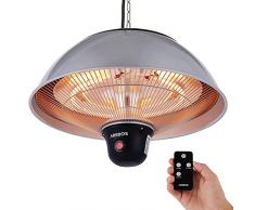Arebos | Stufa da soffitto | Riscaldatore per balcone | Riscaldatore per tenda | Faretto da terrazza | Telecomando | Argento | 3 livelli di riscaldamento