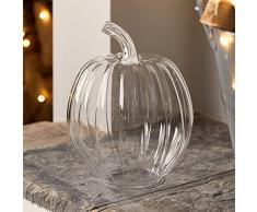 Lights4fun Zucca Decorativa di Halloween in Vetro Trasparente di 21cm per Arredo Interni
