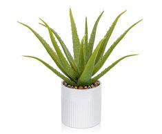 Oairse Pianta artificiale in vaso di aloe vera artificiale in vaso di ceramica, piante artificiali, decorazione per piante, soggiorno, balcone, camera da letto, bagno, camera da tavolo