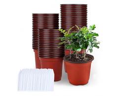 Vasetti per Piantine, Mengxin 50 Pezzi Vasi in Plastica per Piante e 100 Pezzi Etichette Piante Piccoli Vasi Semina Plastica per Piante da Interno e da Esterno (4 pollici)