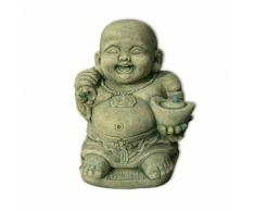 Statua Buddha piccolo-grosso giallo/verde, fontana, giochi di acqua, decorazione di giardino in gres ricostituito importato dalla Tailandia (10204)