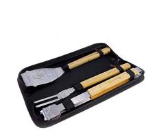 BRISA VW Collection - Volkswagen Hippie Bus T1 Camper Van Posate per barbecue di acciaio inossidabile con Maniglie di BambÃ¹, Forchetta, Paletta e Pinza in pratica custodia per il trasporto per Camping