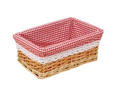 XYDZ Cestino in Vimini Cesto Contenitore Organizer Tessuto Corda di Cotone Rettangolari Perfetti per Riporre Oggetti di Piccole Dimensioni Con Fodera Plaid Rosso Rimovibile e Lavabile