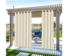 Tenda per Esterni Impermeabile, Oscurante Tende, Tende da Sole per Esterno Protezione dai Raggi UV, Tende impermeabili con Anelli per Giardino Cortile Balcone Gazebo (Beige, 2 pezzi/ 132 X 213 CM)