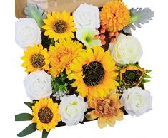 RelatoHolife Fiori Finti Girasoli Per Decorazioni Combinati Fiori Artificiali Girasole Giallo Rose Finte Per Decorazioni Per Diy Bouquet Da Sposa Centrotavola Arco Arrangiamenti Decorazioni(Giallo)