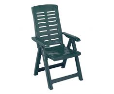 FRANKYSTAR Yuma - Poltrona da giardino in resina. Poltrona pieghevole multiposizione. Sedia da spiaggia con braccioli bianca o verde. 60x61xH109 cm