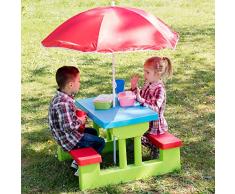 TecTake Set MOBILI da Giardino Tavolo per Bambini con PANCHINE incl. OMBRELLONE