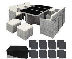 TecTake 800855 Set di Mobili da Giardino Poli Rattan, Alluminio Arredamento Set 6X Sedie 1x Tavolo 4X Sgabelli, Involucro Protettivo, Viti in Acciaio Inox, Nuovo (Grigio)