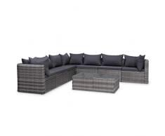 vidaXL Set Divani da Giardino 8 pz con Cuscini Polyrattan Arredi per Esterni Seduta Sofa con Tavolino Elegante Grigio Rustico