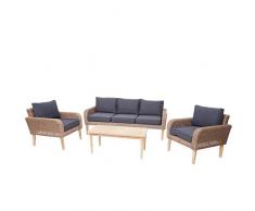 Mendler Salottino da esterno HWC-H57 intreccio polyrattan legno di acacia spun poly cuscini marrone scuro