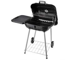Outsunny BBQ Barbecue a Carbonella con 2 Griglie Pieghevole Ripiano Laterale 2 Ruote e Coperchio Metallo 89 x 60 x 83 cm Nero