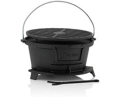 BBQ-Toro Pentola in ghisa con griglia | Hibachi Style Grill con sollevatore di griglia | Griglia a carbone da campeggio, pentola in ghisa, griglia BBQ, Dutch Oven Station ((B) 32 x (T) 33 x (H) 18 cm)