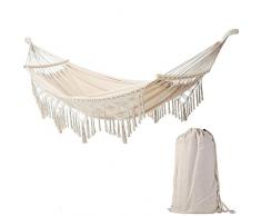 Hm Vicyy Amaca Doppia,Amaca Frange,Le Strisce di Legno Sono Rimovibili,la capacità di carico Massima è di 200 kg Tessuto di Tela Resistente Stile Bohémien,Adatto per Esterni,Giardino,Cortile