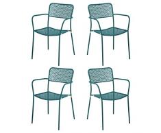 Estosa - Sedie Da Giardino In Ferro Con Motivo Floreale Moderno, Set 4 Sedie Moderne Da Esterno Impilabili Modello Aura Con Struttura In Acciaio Con Verniciatura Colorata (Turchese, Con Braccioli)