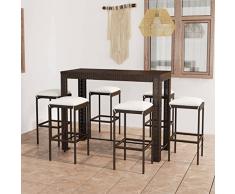 homiuse 7 pz Set Bar da Giardino con Bianco Crema Cuscini Set Tavolo Bar Alto Set da Bar per Esterni Tavolo Alto con Sgabelli Bar Mobile Bar per Casa Sgabello Alto in Rattan PE Marrone