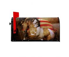 Freedom Run Cavallo Bandiera Americana Copertura Cassetta Postale Magnetica Involucri Posta Box Copertura Postale Decorazione Giardino Esterno Standard Dimensioni 53,3 x 45,7 cm