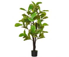 homcom Ficus Artificiale 130cm per Interni ed Esterni, Pianta Artificiale Realistica con 78 Foglie