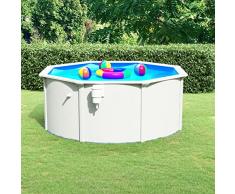 Tidyard Piscina con Pareti in Acciaio 300x120 cm Bianco, Piscina Rotonda Piscina Relax Adulti Piscina Spa Pool Piscina da Giardino