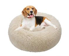 TAMOWA Cuccia per Gatti Letto per Cani Rotondo, Peluche Ciambella per Animali Domestici, Cuscino Rotondo in Morbido Peluche per Gatti e Cani di Piccolo Media Taglia, 60CM, Beige