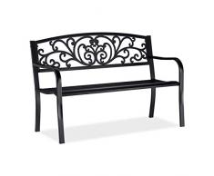 relaxdays Panca da Giardino, a 2 Posti, con Decorazioni Vintage, per Balcone, HxLxP 86,5 x 127 x 60 cm, Nero