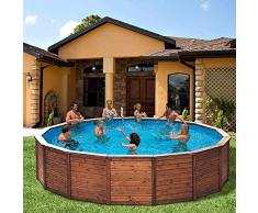 K2O Piscina Pannelli in Legno 475x127 cm Pompa Filtro a Sabbia 3.028 L/H con Scaletta