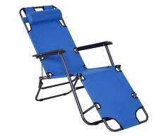 Outsunny Lettino Sdraio Pieghevole da Giardino, Mare, Spiaggia, Piscina, Chaise Longue Richiudibile con Braccioli, Blu