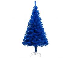 vidaXL Albero di Natale con Supporto Decorazione Natalizia Addobbi Feste Abete Pino Sintetico Festoni Ornamenti Pianta Artificiale Blu 210 cm PVC