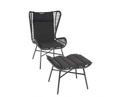 Mendler Set Poltrona con poggiapiedi HWC-G17b polyrattan Design Moderno Antracite con Cuscini Antracite