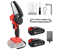 Mini Motosega a batteria Potatura Elettriche 24V Sega, Motoseghe a Batteria Portatile 4 Pollici Con 2 Batterie 2 Catena, Attrezzo da Giardino Per Il Giardinaggio Potatura Albero Taglio Del Legno