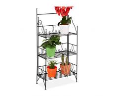 Relaxdays Blumenregal Scaffale per Fiori a 3 Livelli, Pieghevole, per Interni ed Esterni, in Metallo, Stile Vintage, 100 x 50 x 25 cm, Colore: Nero, 1 Pezzo