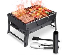 WOSTOO Barbecue Griglia a Carbone, Barbecue Portatile a Carbone Utensile BBQ Grill Barbecue Carbone Pieghevole per Picnic in Balcone e Giardino,Picnic allaperto,Campeggio ECC(Nero)