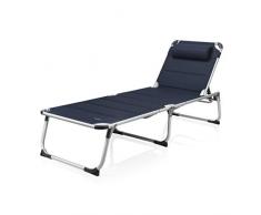 Campart BE-0637 Lettino Prendisole Pieghevole, Tessuto in Poliestere 600D, Alluminio, Schienale Pieghevole, Telaio Argentato, 200 x 67 x 35 cm, Blu