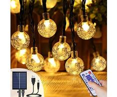 Catena Luminosa Esterno Solare & USB 17M 100 Led Luce Stringa Solari Impermeabile IP65 8 Modalità Lucine Solari Decorative Cristallo per Giardino Matrimonio Festa Natale con Telecomando (Bianco Caldo)