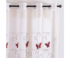 Topfinel Ricamato Farfalla Voiles Tenda con Occhielli Pura Parete Porta Finestra Balcone,140 x 215 cm, 1 Pezzi, Rosso
