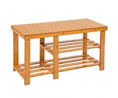 TecTake Scaffale scarpiera a ripiani sgabello scarpe banca panchina di legno bambù 87x28x45,5cm