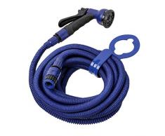 TATAY Tubo Irrigazione Estensibile Superflex 15 m, leggero, pistola per irrigazione a 8 posizioni, connettore universale, raccordo per rubinetto da 3/4-1/2 femmina e gancio per rubinetto. Blu