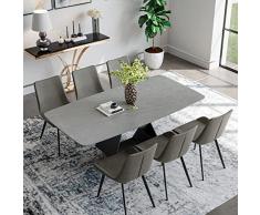POVISON Tavolo da pranzo moderno in pietra sinterizzata grigia da 180 cm con base in acciaio al carbonio (senza sedie)