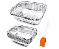 Ciotole in alluminio per barbecue, 30 pezzi, usa e getta, in alluminio, con spazzole in silicone per forno, arrosti, cottura (25 x 400 ml, 5 x 900 ml)