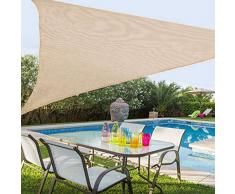 BAKAJI Vela Telo Parasole Tenda Triangolare Ombreggiante in Tessuto Resistente Protezione UV 90% per Ombra Giardino Terrazzo con Aggancio Connettori a D Colore Beige Corda Inclusa (3,6 x 3,6 Metri)