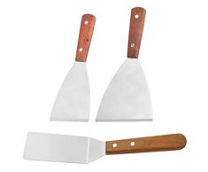 Mousyee Set di Spatole per Teppanyaki, Spatole per Barbecue Spatole Teppanyaki con Manico in Legno Spatole per Barbecue in Acciaio Inossidabile Girarrosto e Spatola Piatta per Cucina Barbecue, 3 Pezzi