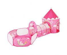 SONGMICS Tenda da Gioco 3 in 1, Tenda Pop Up per Bambini, con Casetta Tunnel e Piscina di Palline, a Tema Unicorno, Idea Regalo per Compleanno, Rosa LPT701P01