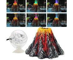 DIVISTAR Acquario Vulcano Kit Ornamento colorato LED Spotlight aeratore Pietra per Acquario Decorazioni, Grandi Dimensioni 15 x 9,5 cm