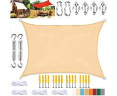 KZhanmy Tenda a Vela Rettangolare, Impermeabile Protezione Raggi UV Vela Ombreggiante con Kit di Montaggio Vela Parasole, per Giardino Terrazza- Beige|| 3x5m(10x16.5ft)